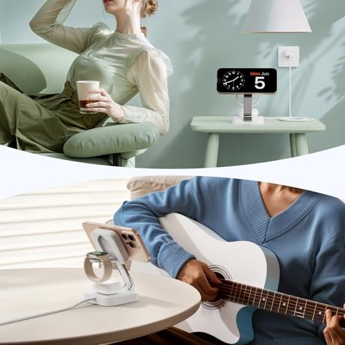 2026 Traveling Wireless Mag-Safe Fast Magnetic 3 in 1 Charging Station | with iPhone 17 16 15 14 13 12 Pro Max Plus,Apple Watch Series & Air pods 4 3 2 Pro-Gifts for Wife & Husband(White) - color: White