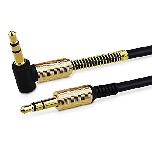 JacobsParts 3.5mm AUX Cable Car Stereo Audio Auxiliary Headphone Jack Cord Right Angle Male to Male, 3ft (Black) - color: Black
