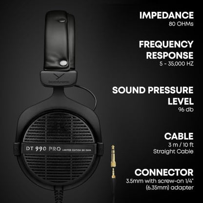 beyerdynamic DT 990 PRO Studio Headphones (80 Ohm, Black) - color: Black (Limited Edition), size: 80 OHM