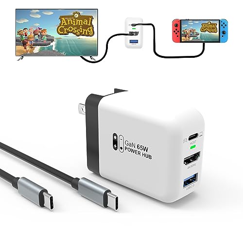65W Portable Dock Charger for Nintendo Switch, Compatible with Switch OLED/Steam Deck/ROG Ally/Samsung Dex/iPad/MacBook, 4K 60Hz USB C TV Docking Station, Support Charging and HDMI Output - color: White, size: 65W