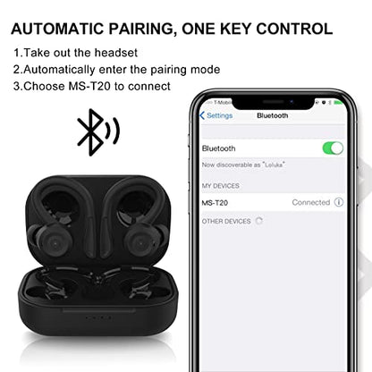 Loluka Over Ear Wireless Bluetooth Earbuds with Ear Hooks - Waterproof, Small, Noise Cancelling Headset for Workout, Sport, Gym - color: Black