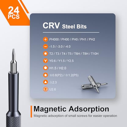 JOREST 25-IN-1 Precision Screwdriver Set, Mini Repair Tool Kit with Torx for Macbook, Computer, Laptop, iPhone, PS5, Xbox, Switch, Glasses, Watch, Ring Doorbell, Electronic, Small Gift Gadget for Men - style: 25-in-1 CRV