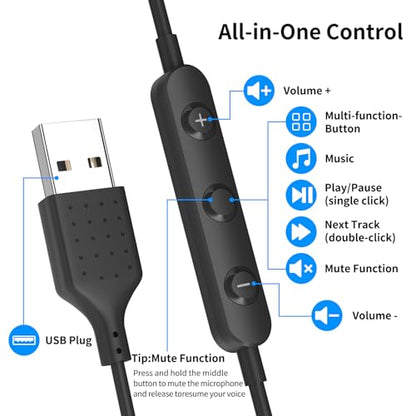USB Earbuds for PC,Headphones with Microphone for Computer,Black - color: Black