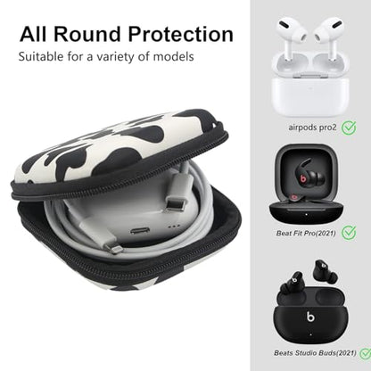 Earbud Case,Headphone Organizer Earbud Storage Bag, Hard EVA Shockproof Cover Carrying Case with Carabiner Clip Compatible with AirPods 4 AirPods Pro 2nd /3/2/1 Bose Galaxy Buds (Cow) - color: Cow