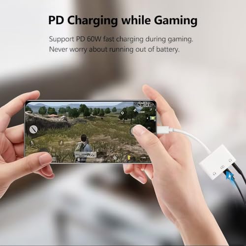 3-in-1 USB-C to 3.5mm Audio Adapter with PD 60W Fast Charging Port | USB C to Aux Headphone Splitter, USB-C to Dual 3.5mm headphone Jack adapter for iPhone 17/16/15, Samsung Galaxy S26/S25/S24
