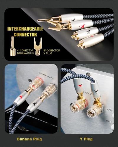 14AWG Audiophile Speaker Cable with 4mm Banana Plugs, Double-Shielded & Cotton-Braided for Home Theater, Stereo Amplifier and Hi-Fi Speakers (9.84ft/3m) - color: Speaker Cable-2PCS, size: 9.8FT/3M