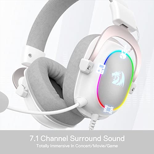 Redragon H510 Zeus-X RGB White Wired Gaming Headset - 7.1 Surround Sound - 53MM Audio Drivers in Memory Foam Ear Pads w/Reliable Fabric Cover- Multi Platforms Headphone - USB Powered for PC/PS4/NS | Gaming Headset Surround Memory Foam Ear Pads Fabric Cove