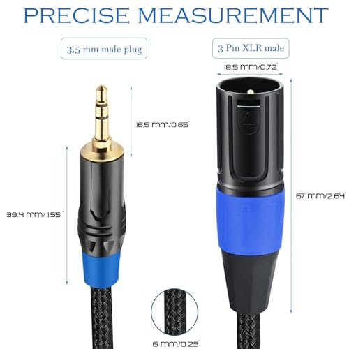 3.5mm to XLR Balanced Cable, Regular XLR Male to 1/8 inch Mini Jack Cable Adapter Mono Audio Cord for Cell Phone, Laptop, Speaker, Mixer -1ft - style: 3.5mm to XLR Male