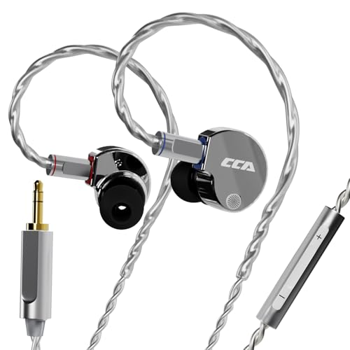 CCA Phoenix in-Ear Monitor Headphones, Dual-Magnet Dynamic Driver IEM with HiFi Clear Sound & Deep Bass, Full-Metal Professional Gaming Earbuds for Musicians, Singers, and Audiophiles(3.5mm Plug) - color: Silver, style: With Mic,3.5mm