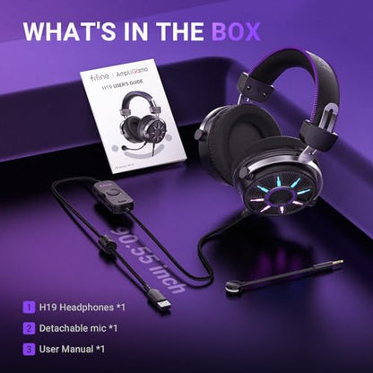 FIFINE Wired USB Gaming Headset with Open Back Design, Breathable Mesh Fabric, 7.1 Surround Sound, Vibrant RGB, in-line Control Box, Over-Ear Headphone with Mic for PC, PS5/PS4, Laptop, Mac - H19BP