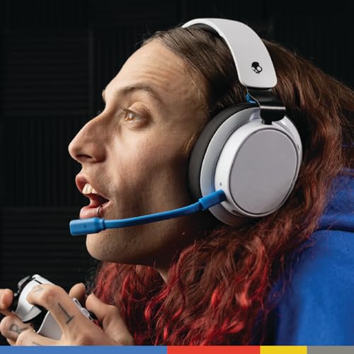Skullcandy SLYR Pro Wireless Multi-Platform Gaming Headset - White/Blue | Bluetooth Headphones, 24 Hours Battery, PC, PlayStation, Nintendo Switch, 2.4GHz Low Latency Wireless Transmitter Included - color: White/Blue PlayStation, style: SLYR Pro Wireless