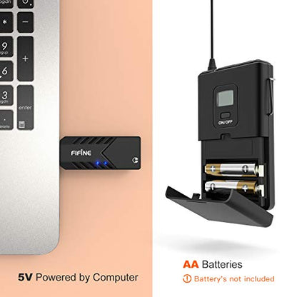 FIFINE Wireless Microphones for Computer, USB Wireless Microphone System for PC and Mac, Headset UHF System with USB Receiver,Transmitter, Headset and Clip Lavalier Lapel Mic-K031B | UHF System with Receiver and Transmitter,Clip Lavalier Lapel Mic, for PC