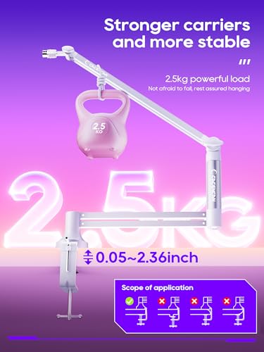 Low Profile Mic Arm, 360° Rotatable Microphone Boom Arm Mic Stand for Fifine AM8 K669B Blue Yeti HyperX shure sm7b SoloCast AT2020, with Mic Clip 3/8" to 5/8", White - color: White (M05 pro)