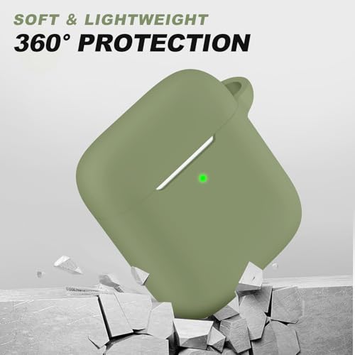 for AirPods Case Cover, Come with Clean Pen，Soft Silicone Protective Cover for Women Men Compatible with Apple AirPods 2nd 1st Generation Charging Case, Front LED Visible,Army Green - color: C3-Army Green+pen