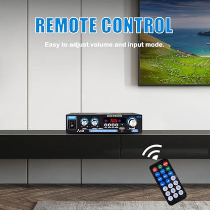AK35 200W Stereo Audio Amplifier Bluetooth 5.0, 2.0 Channel Mini Amplifier Stereo Receivers with Bass & Treble Control,Home Amplifier w/AUX, USB, SD Card Input,Remote Control - color: black-AK35