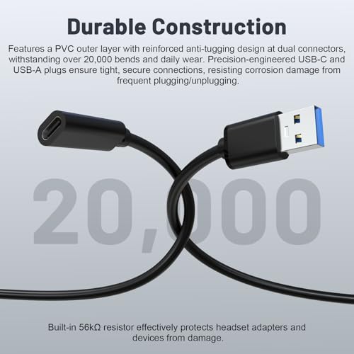USB-C to USB-A Adapter Cable for SteelSeries Arctis 7X, Arctis 7P, Arctis 1 Wireless Gaming Headset Audio Transmitter Adapter, 4.9ft