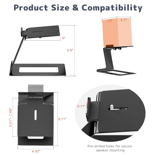 Desk Speaker Stands for Most Bookshelf Speakers, Depth Up to 7.71in, 1 Pair | 6° Tilt Aligns Speakers To Ears, Desktop Speaker Stands With Anti-Vibration Pads Reduce Resonance, Free Up Desk Space, Black - size: Height: 5.9"