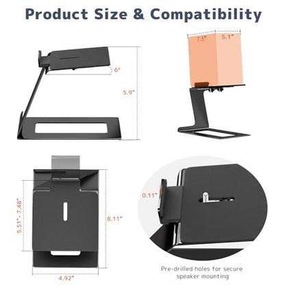 Desk Speaker Stands for Most Bookshelf Speakers, Depth Up to 7.71in, 1 Pair | 6° Tilt Aligns Speakers To Ears, Desktop Speaker Stands With Anti-Vibration Pads Reduce Resonance, Free Up Desk Space, Black - size: Height: 5.9"