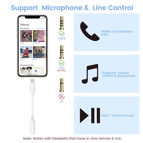 Apple MFi Certified Lightning to 3.5mm Headphone Jack Adapter 2 Pack with Microphone – Hi-Fi Audio Dongle Aux Converter Cable with DAC Chip Earphones Adapter Compatible with iPhone 14/13/12/11/XR/8/7