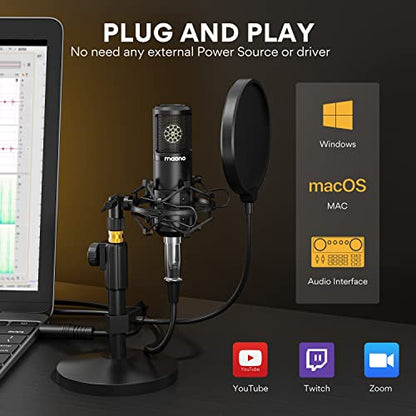 MAONO Condenser Microphone with 25mm Large Diaphragm, Professional Cardioid Studio Condenser Recording Mic with 3.5mm XLR for podcasting, Streaming, Singing, Vocal, Home-Studio (AU-PM325T)