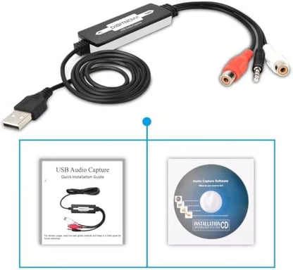 USB 2.0 Audio Capture Card for Vinyl Records, Audio Grabber for Cassette Tapes to Digital MP3 Converter with Stereo RCA/3.5mm Music Interface, Support Mac & Windows 7/8/10/11/XP/Vista