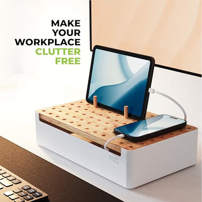 Prosumers Choice Bamboo Charging Station - Multi Charger Station Organizer - Desk Docking Station for Phones, Tablets, Laptop - Wooden Charging Station with Removable Dividers - Cables Not Included - color: Metal & Bamboo White