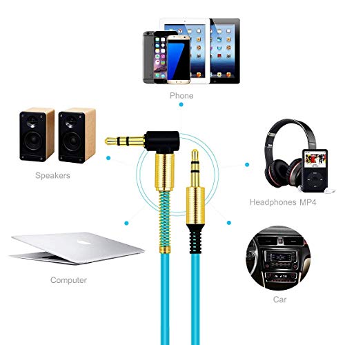 JacobsParts 3.5mm AUX Cable Car Stereo Audio Auxiliary Headphone Jack Cord Right Angle Male to Male, 3ft (Blue) - color: Blue