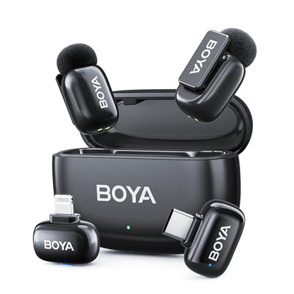 BOYA Mini 2 Wireless Lavalier Microphone with AI Noise Cancellation, App Control, 30H Battery Charging Case - for iPhone/iPad & Android, Video, Podcasts, Vlogging, TikTok - style: Mini 2(USB-C&Lightning)