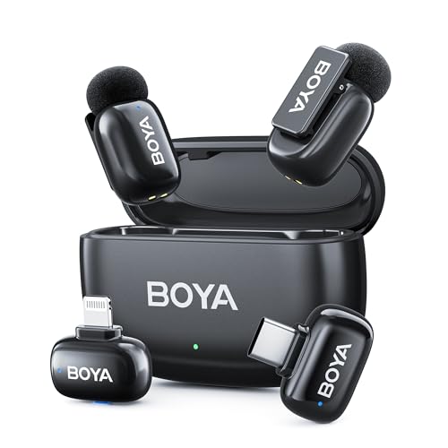 BOYA Mini 2 Wireless Lavalier Microphone with AI Noise Cancellation, App Control, 30H Battery Charging Case - for iPhone/iPad & Android, Video, Podcasts, Vlogging, TikTok - style: Mini 2(USB-C&Lightning)