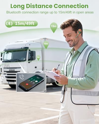 Bluetooth Headset,72H Work Single-Ear Wireless Earpiece for Cell Phone Call | 2 Charging Ways & 500mAh Charging Case,Dual Mic ENC Noise Cancel, Mute Button,V5.1 Hands-Free for Phone and Laptop - color: Solid army green, style: M54