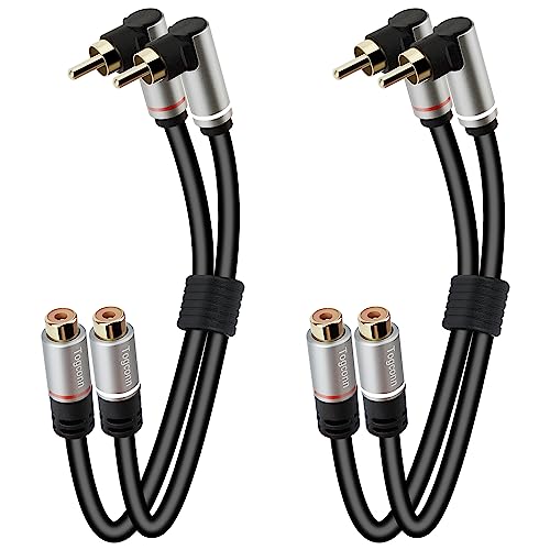 2 RCA Extension Cable 1 Feet, 90 Degree Right Angle 2RCA Male to 2 RCA Female Stereo Audio Extender Cord Adapter, Hi-Fi Sound, Gold Plated Connectors, Oxygen-Free Copper OFC-2 Pack - style: 1 Feet (2 Pack)