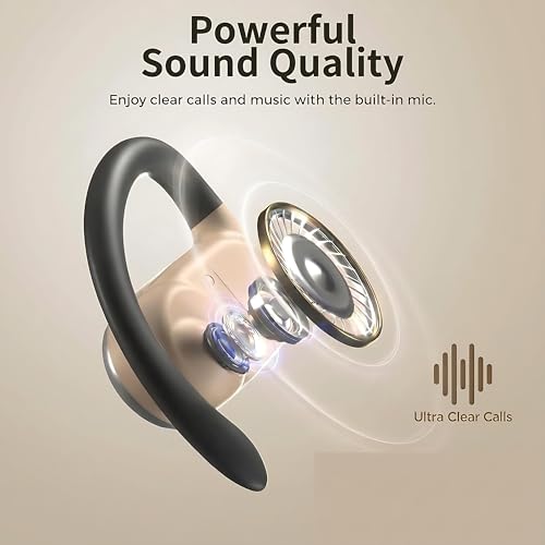Open Ear Headphones Air Conduction Wireless Earbuds with Mic LED Digital | 42H Playtime Clear Call Over Earphones Lightweight Waterproof Secure Earhooks for Sport Workout Running Travel Business