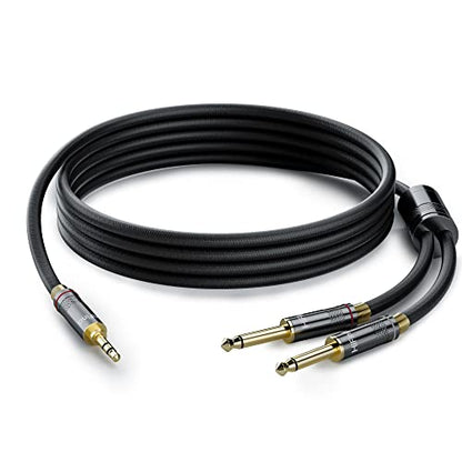 HiFind 3.5mm to Dual 6.35mm Stereo Audio Cable 6 Ft (Real Hi-Fi Sound-Silver Plated Copper-Spring SR) 3.5 mm 1/8" TRS Male to 2 X 6.35 mm 1/4 TS Male Bidirectional Cable for Guitar,Theater,Speaker - size: 6FT, style: 1/8 to Dual 1/4
