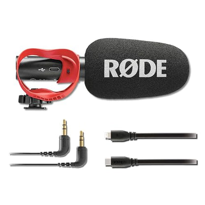 Rode VideoMic GO II Compact Shotgun Microphone Bundle with Helix Mount and SC19 4.9 Ft USB-C to Lightning Cable — 24-Bit Camera-Mount Mic for Filmmaking, Vlogging, Mobile Journalism, Content Creation