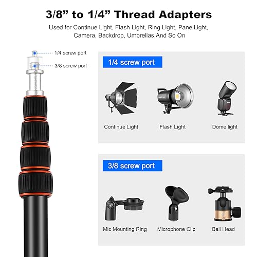 Soopho Portable Photography Light Stand Adjustable 7ft Aluminum Light Tripod Stand with 180° Reversible Leg Reversible Portable Studio Lighting Tripod ，Maximum Height 86.5“/220cm for Flsah Softboxes - color: Gold