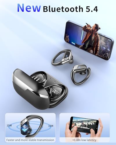Ear buds Wireless Earbuds, Bluetooth 5.4 headphones Sport 2024 Noise Cancelling, Running Headphones 50Hrs, Over Ear Earbuds with Ear Hooks, Bluetooth Earphones with Mic/IP7 Waterproof for Android iOS - color: Deep Black-01