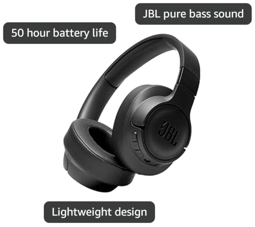 JBL Tune 710BT Wireless Over-Ear - Bluetooth Headphones with Microphone, 50H Battery, Hands-Free Calls, Portable (Black), Medium - color: Black