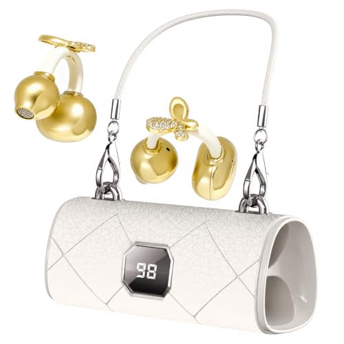 Clip-on Bluetooth Earbuds, with Handbag-Style Charging Case (Gold Earbuds + Gold Butterfly Jewelry) - color: Gold earbuds + Gold butterfly jewelry