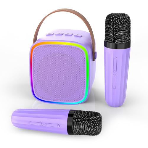 Mini Karaoke Machine with 2 Wireless Microphones Kids Toys | Portable Bluetooth Speaker for Kids Adults Toddler, Christmas Girls Toys for 4 5 6 7 8 9 10 12 Year Old Birthday Gift Ideas - color: Purple