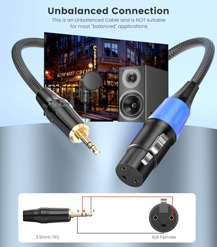 Unbalanced 3.5mm to XLR Female Microphone Cable, 10FT | 1/8 inch Stereo Jack Aux to Regular Female XLR Cord for Laptop, Speaker, Mixer, With Gold-Plated & Braided Design - size: 10 feet