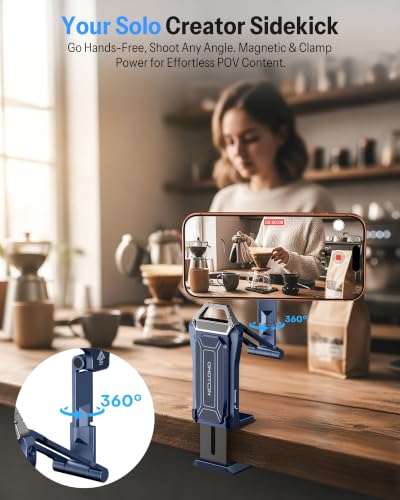 OMOTON TP02-Pro Magnetic Phone Holder, 5-in-1 Tripod Stand with Rear Attachment Plate | Desk, Kitchen, Gym, Vlogging | iPhone 12-17 Series, Blue - color: 4-Blue