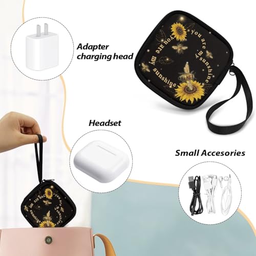 Sunflower Heart Verses Gym Headphones Carrying Case Shockproof Scratch Resistant Small Earphones Bag with Elastic Strap Mesh Pocket for Wireless Earbuds