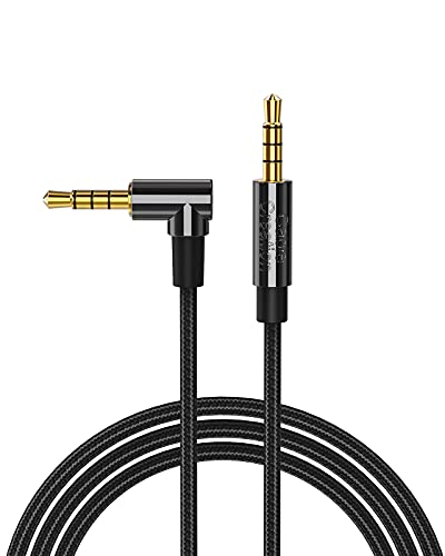 CableCreation TRRS Cable, 3.5mm Right Angle Male to Male Audio Stereo Jack HiFi Cable with Silver-Plating Copper Core Compatible with Car, iPhones,Tablets, PS4 Headset, Xbox one, Black/1.5ft - size: 1.5 Feet