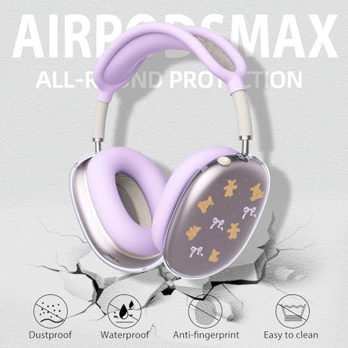 Cute Purple Bow Bear Clear Case for Airpods Max Headphones Kawaii Design Soft TPU Ear Cups Cover Anti-Scratch Silicone Ear Pad Protective Case 53 Headband Cover for Apple Airpods Max - color: Bear Bow 33