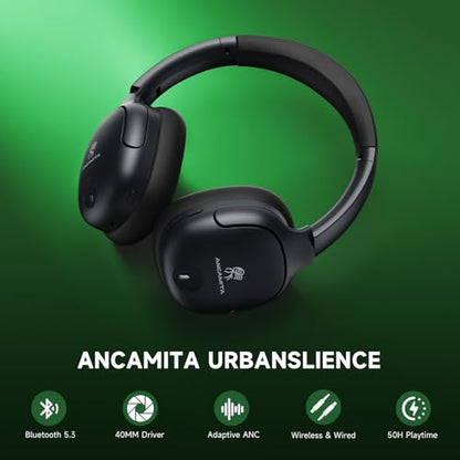 Hybrid Active Noise Cancelling Headphones, Wireless Over Ear Bluetooth | 50H Long ANC Playtime, Rotatable and Foldable, HiFi Audio Deep Bass, Customized EQ via APP, Transparency Mode - color: Black