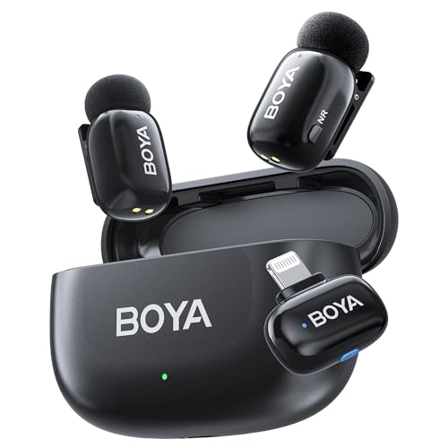 BOYA Mini 2 Wireless Lavalier Microphone with AI Noise Cancellation, App Control, 30H Battery Charging Case - for iPhone, Video, Podcasts, Vlogging, TikTok, YouTube - style: Mini 2(Lightning)