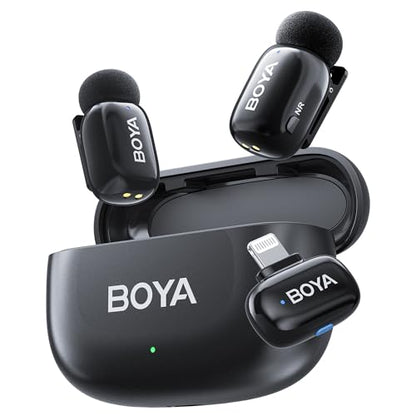BOYA Mini 2 Wireless Lavalier Microphone with AI Noise Cancellation, App Control, 30H Battery Charging Case - for iPhone, Video, Podcasts, Vlogging, TikTok, YouTube - style: Mini 2(Lightning)