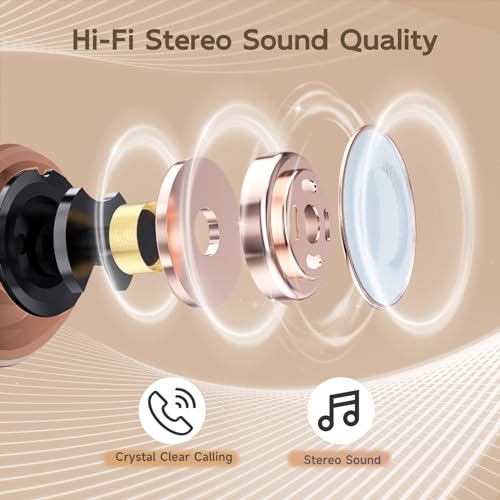 Wireless Ear buds Bluetooth Earbuds Stereo Bass Built in Mic Headphones LED | Power Display Waterproof Wireless Charging Case 64H Playback for iPhone Android Phones Computer Sports Gaming Workout Running - color: Dune