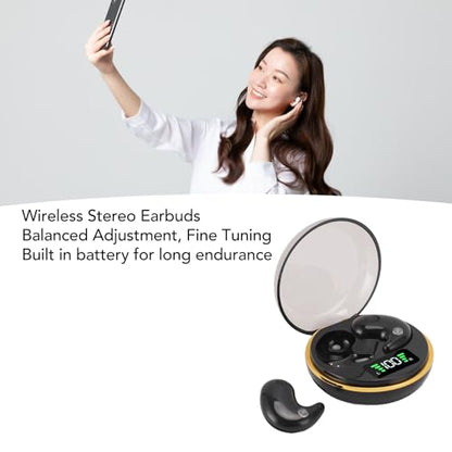 Yunseity Mini Bluetooth Earbuds, in Ear Stereo Earphones with Digital Display Charging Case, Mini for Sleep Work Music (Black) - color: Black