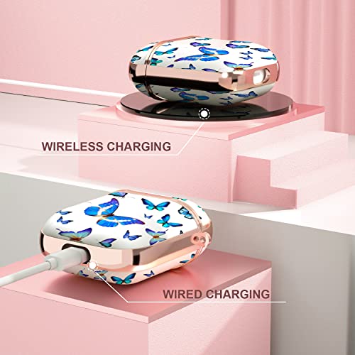 Maxjoy for AirPods Case, Cute AirPod Case Protective Hard AirPod 2 Gen Cover for Women Men with Keychain for AirPods 2nd 1st Generation Charging Cover 2&1, Blue Butterfly - color: Blue + White